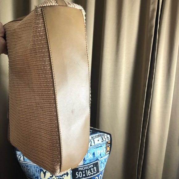 Fossil Woven Fabric Double Strap Shoulder Bag Purse with Plaid Lining - Picture 11 of 16